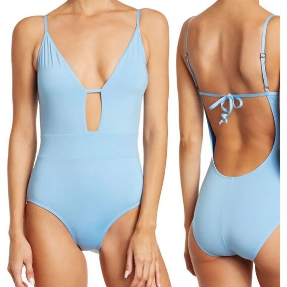 BECCA Sky Color Code Plunge One-Piece Swimsuit Sz- Lrg - Picture 1 of 12